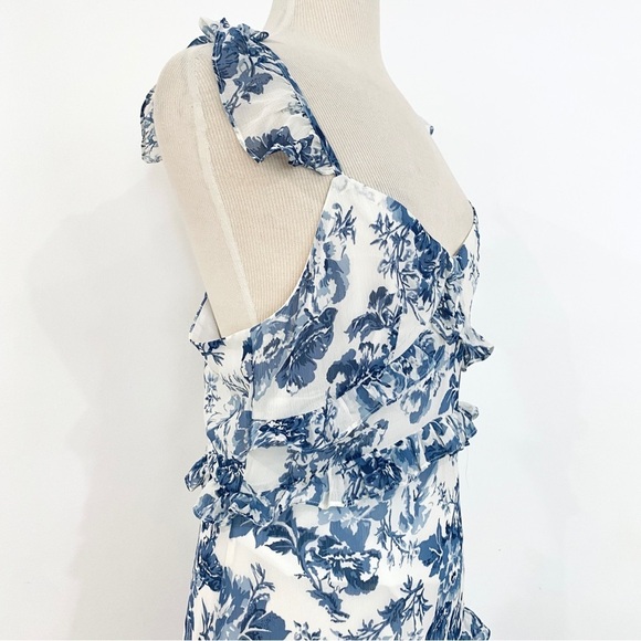 O.P. T blue floral midi dress with shoulder ruffles - Picture 7 of 13